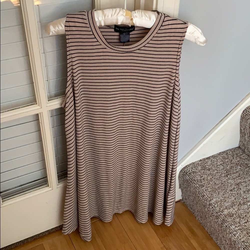 See You Monday Tan & Black Striped Tunic Dress